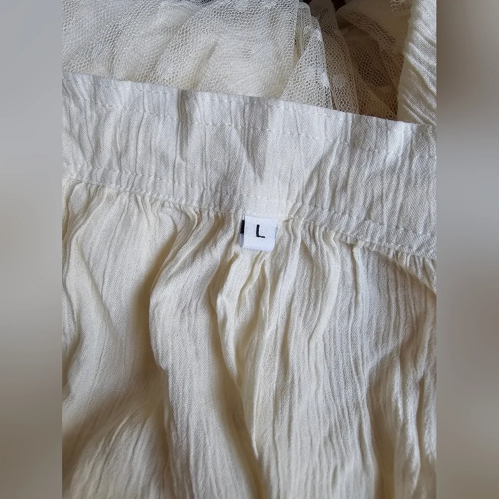 NWOT. Cream Tiered Ruffled Sundress with Plunge Neckline - Picture 6 of 7